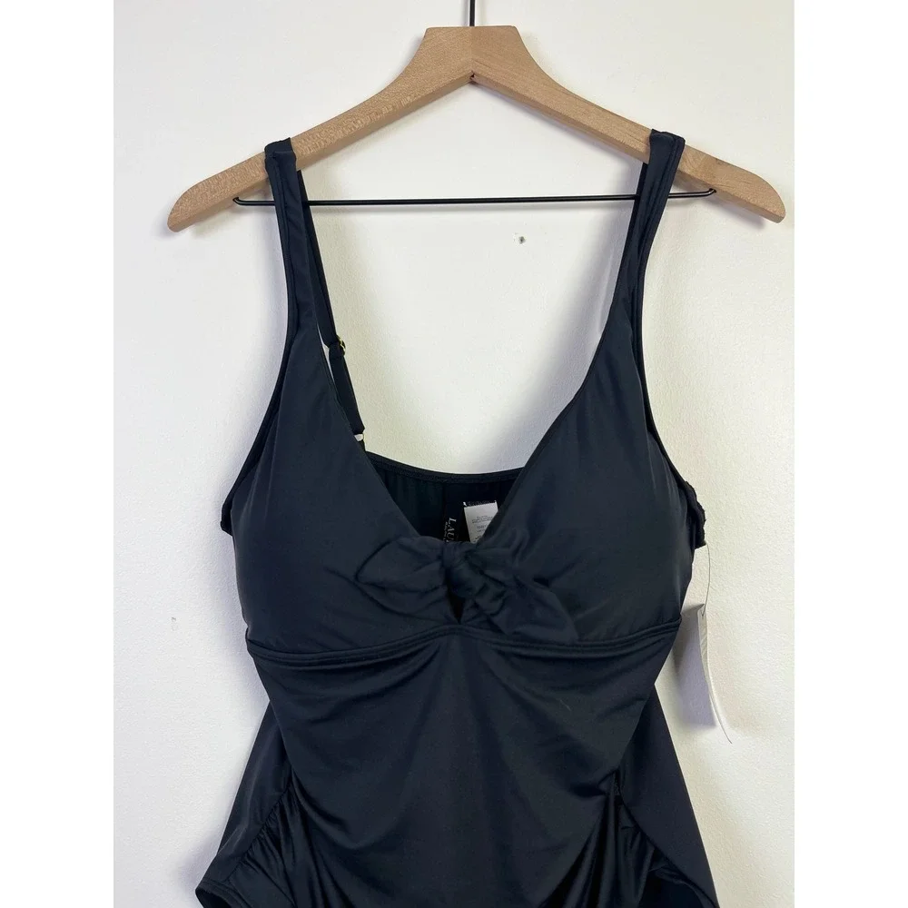 Lauren Ralph Lauren Minimalist Underwire One Piece Swimsuit Shirred Black 16 New
